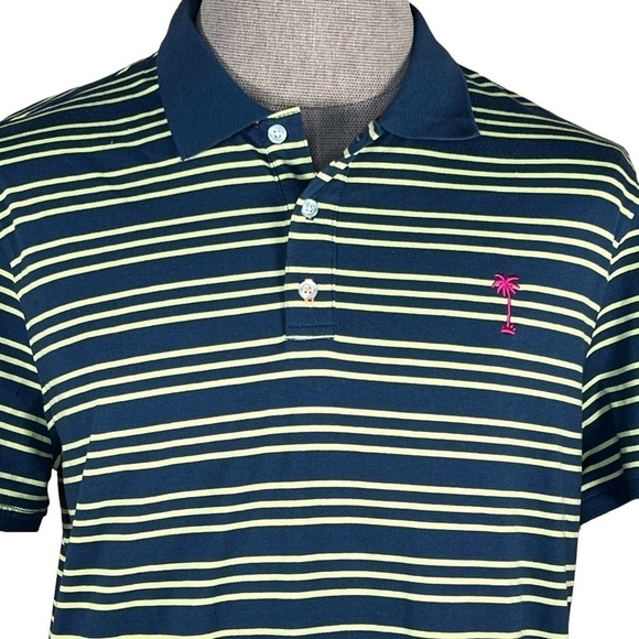Margaritaville Men's Blue & Chartreuse Striped Polo with UPF +30 Large NWT - Picture 2 of 15